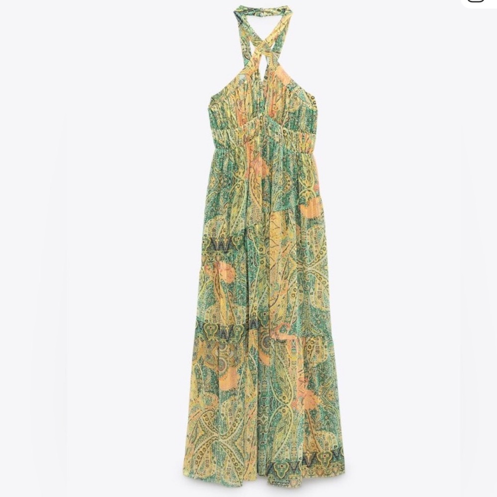 BRAND NEW Zara Multicolor Halterneck Maxi Dress